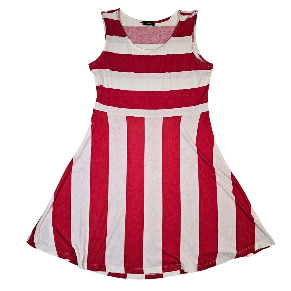 Cocomo Womens Red White Striped Sleeveless Fit Flare Skater Dress Summer Knit